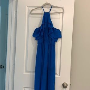 Blue halter cross back dress
